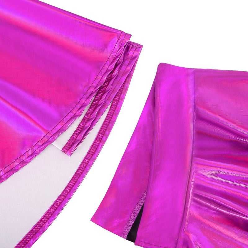 HDE Girl's Metallic Skater Skort Dance Athletic Shiny Holographic Scooter Skirt Fuchsia - 8 - Image 5